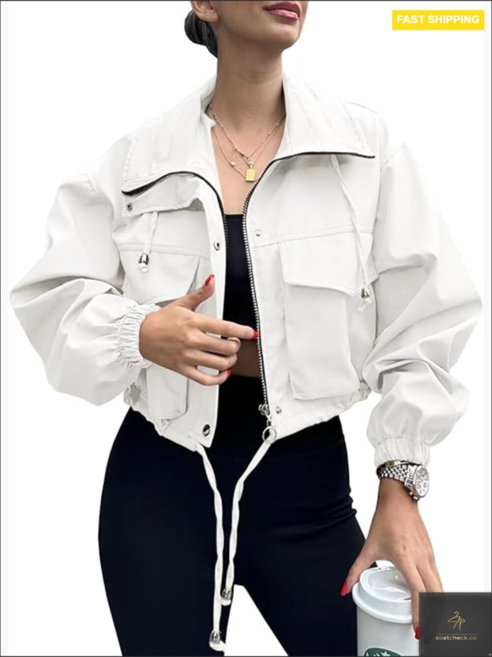 Cropped Anorak Jacket Lightweight Oversized Utility Coat with Pockets